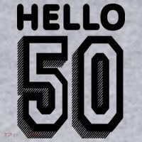 Hello 50 Funny 50th Birthday Women's Racerback Cropped Tank thumb 2
