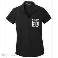Hello 50 Funny 50th Birthday Women's Dry Zone Grid Polo thumb 0