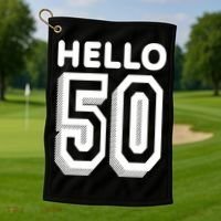 Hello 50 Funny 50th Birthday Golf Towel thumb 1