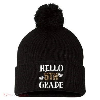 Hello 5th Grade Pom Pom 12in Knit Beanie