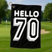 Hello 70 Funny 70th Birthday Golf Towel thumb 1