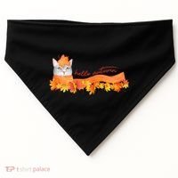 Hello Autumn Cute Cat USA-Made Doggie Bandana thumb 0