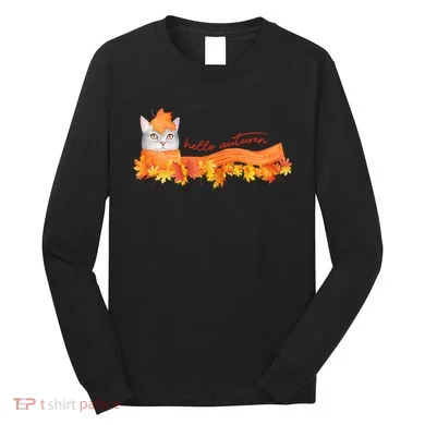Hello Autumn Cute Cat Long Sleeve Shirt