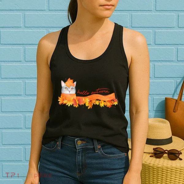Hello Autumn Cute Cat Women's Tank Top