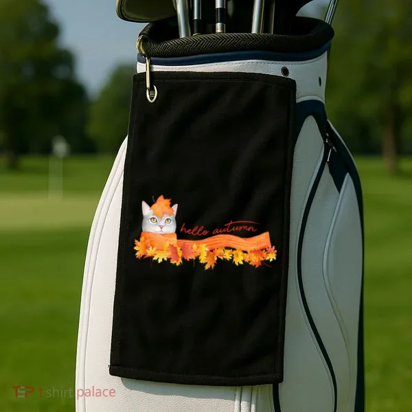 Hello Autumn Cute Cat Golf Towel
