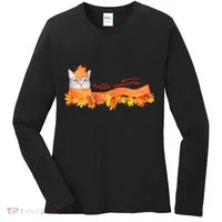 Hello Autumn Cute Cat Women's Long Sleeve Shirt thumb 0