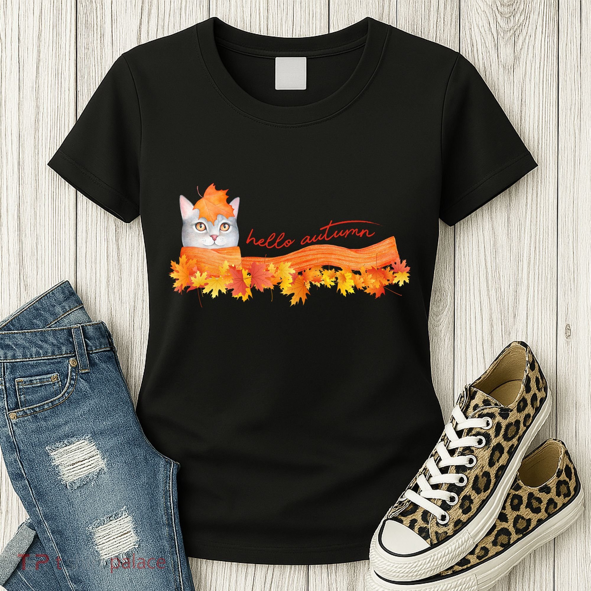Hello Autumn Cute Cat Women's T-Shirt
