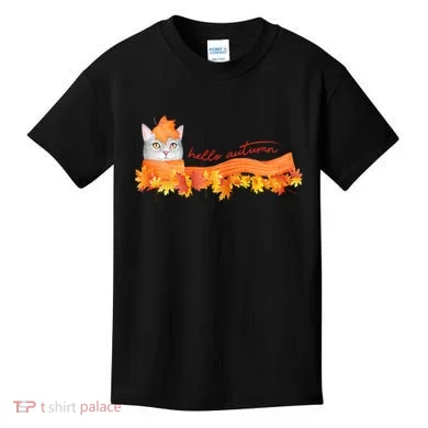 Hello Autumn Cute Cat Kids T-Shirt