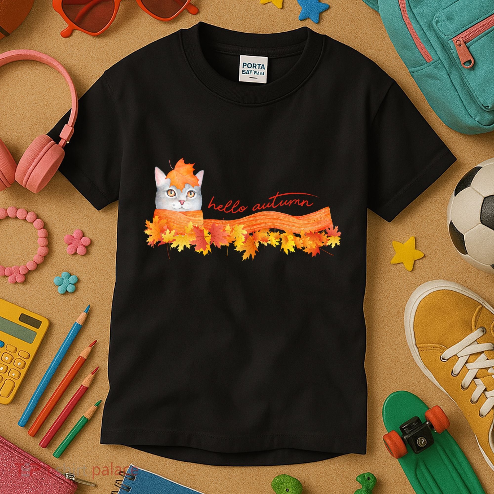 Hello Autumn Cute Cat Kids T-Shirt