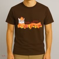 Hello Autumn Cute Cat T-Shirt thumb 3