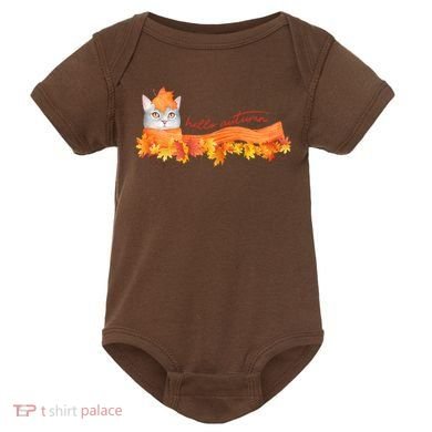 Hello Autumn Cute Cat Baby Bodysuit