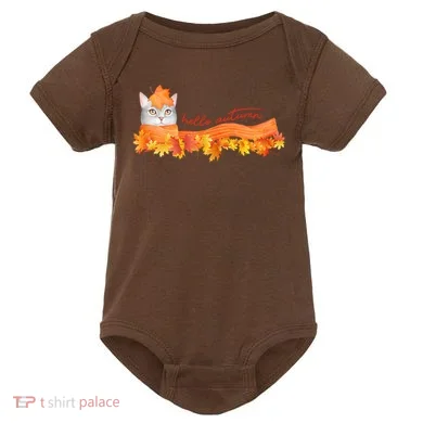 Hello Autumn Cute Cat Baby Bodysuit