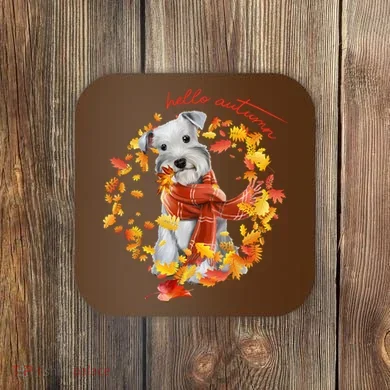 Hello Autumn Cute Dog Coaster