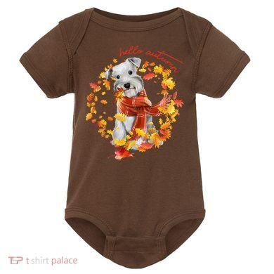 Hello Autumn Cute Dog Baby Bodysuit