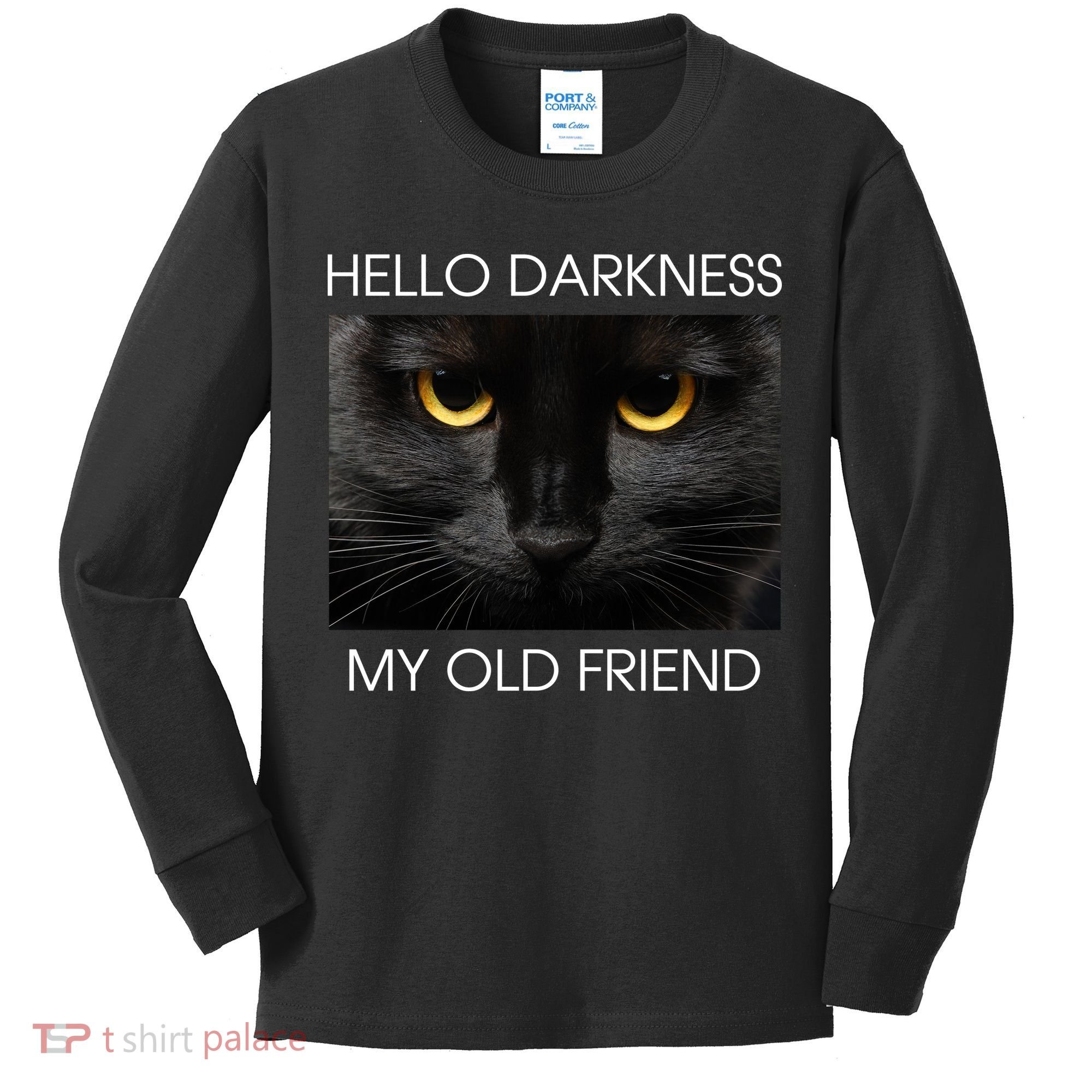 Hello Darkness My Old Friend Cat Kids Long Sleeve Shirt