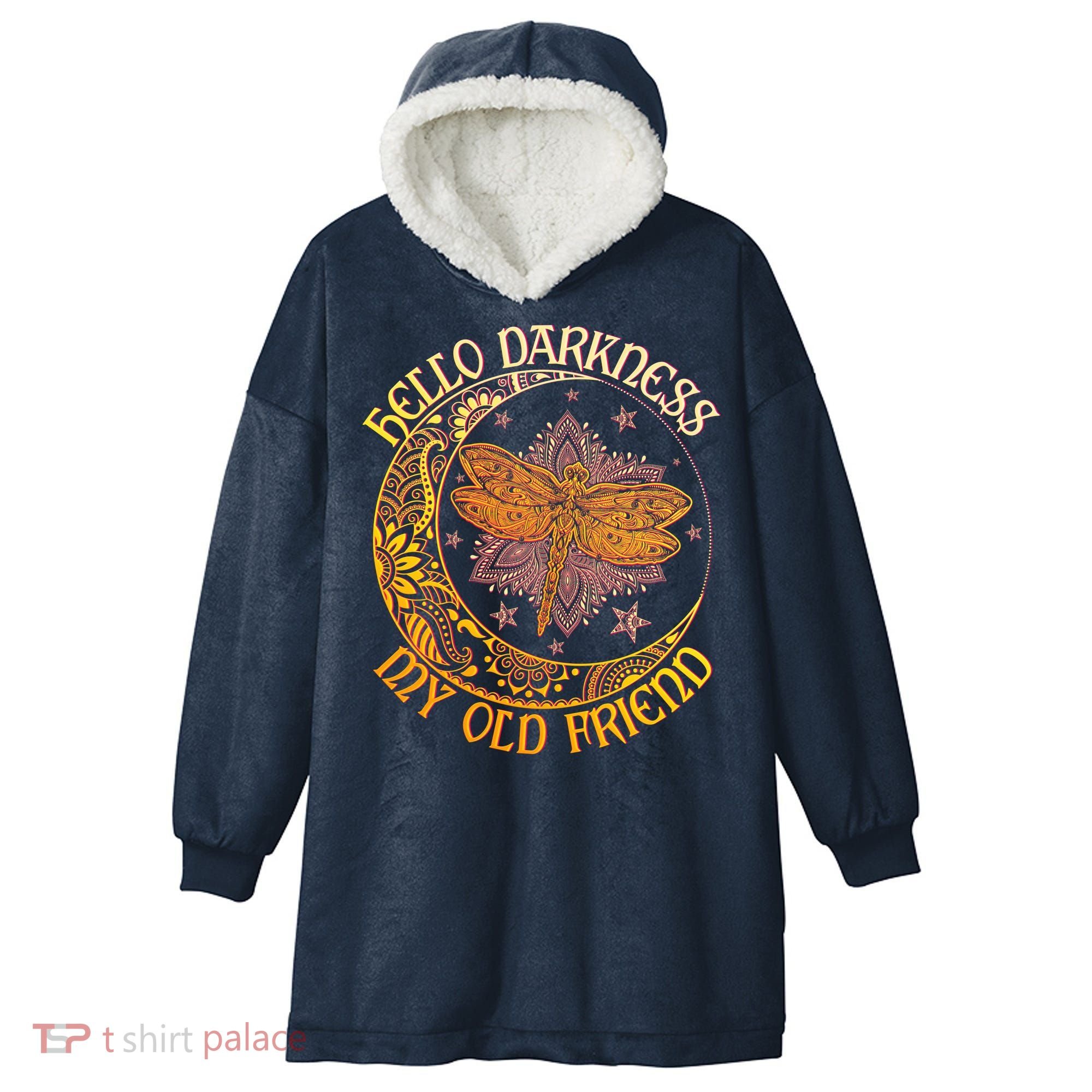 Hello Darkness My Old Friend Dragonfly Moon Hooded Wearable Blanket