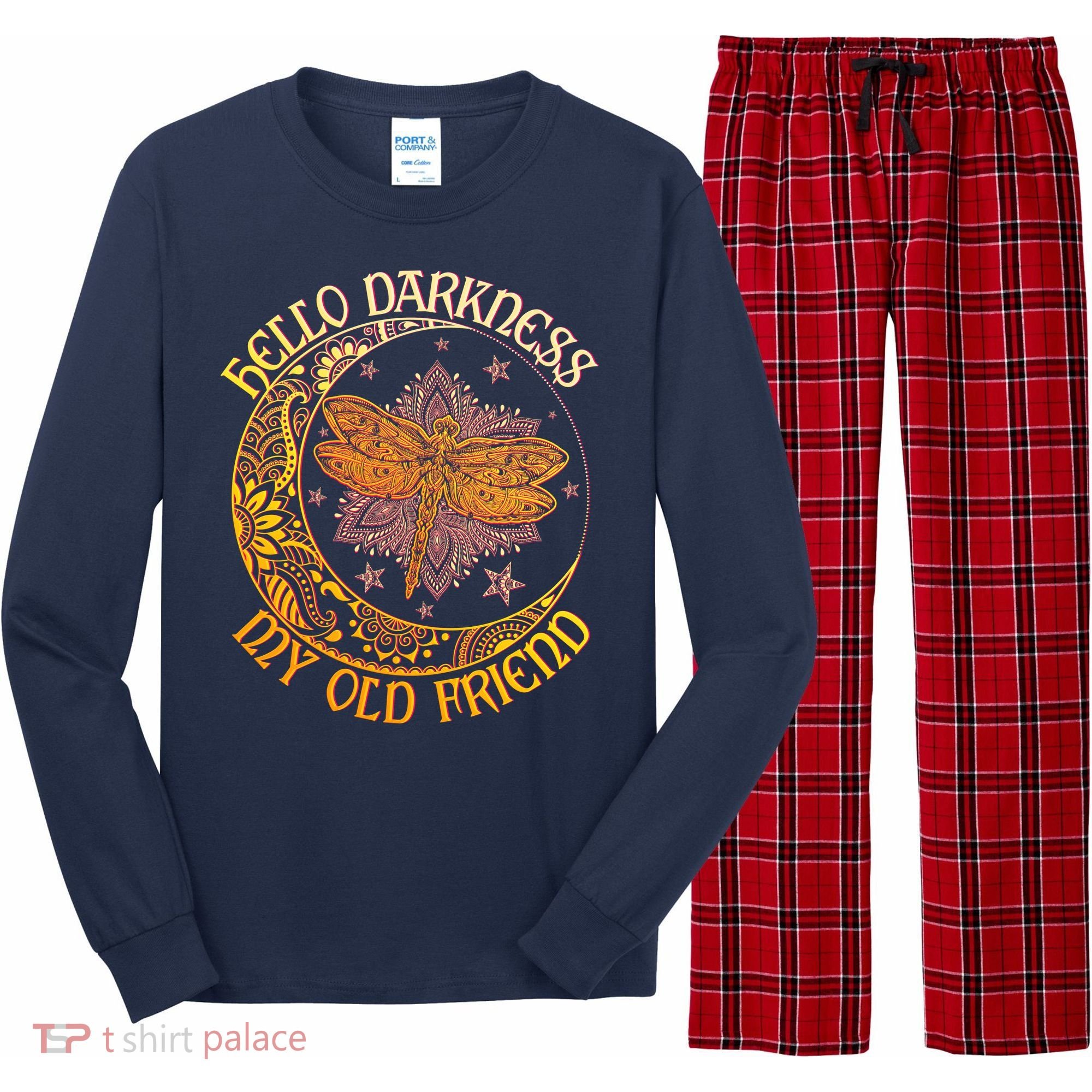 Hello Darkness My Old Friend Dragonfly Moon Long Sleeve Pajama Set