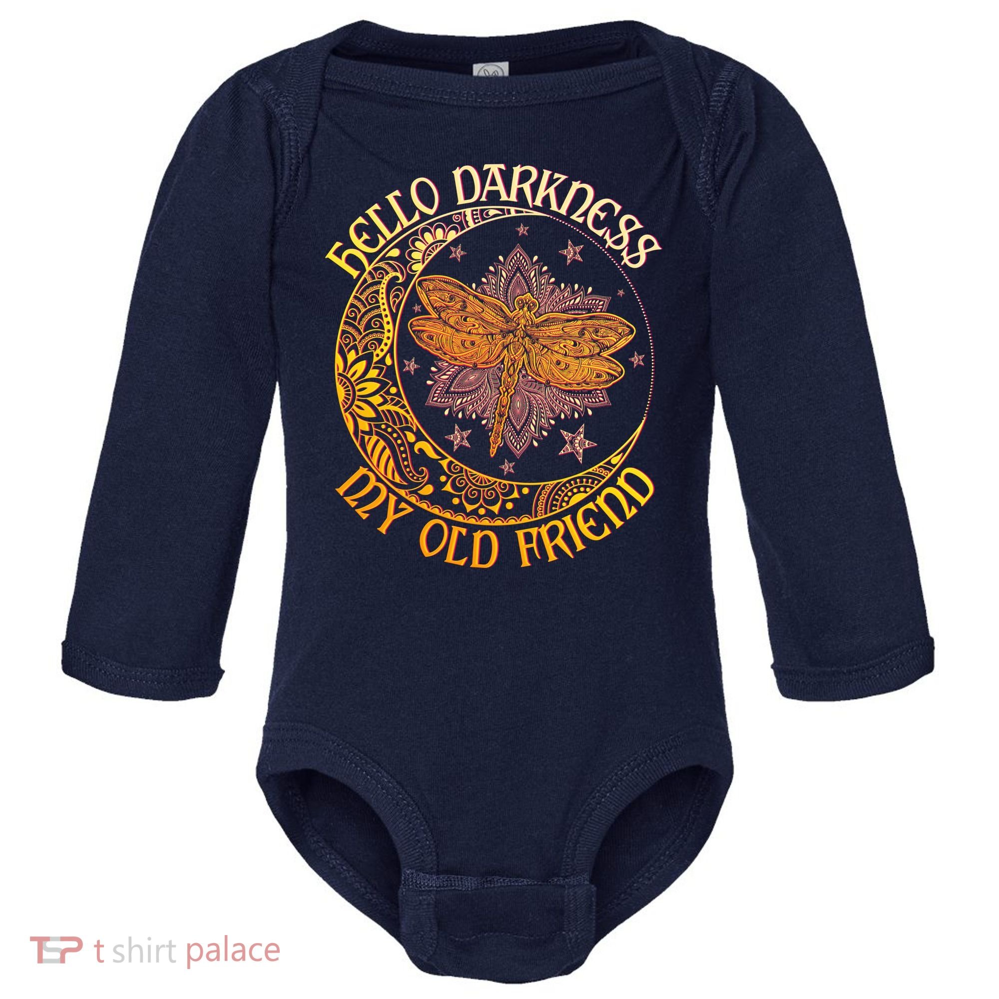 Hello Darkness My Old Friend Dragonfly Moon Baby Long Sleeve Bodysuit