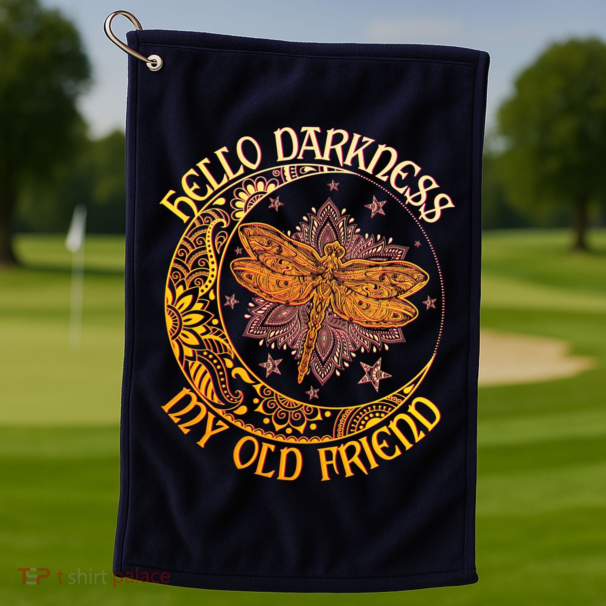 Hello Darkness My Old Friend Dragonfly Moon Golf Towel