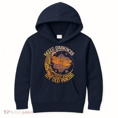 Hello Darkness My Old Friend Dragonfly Moon Kids Hoodie