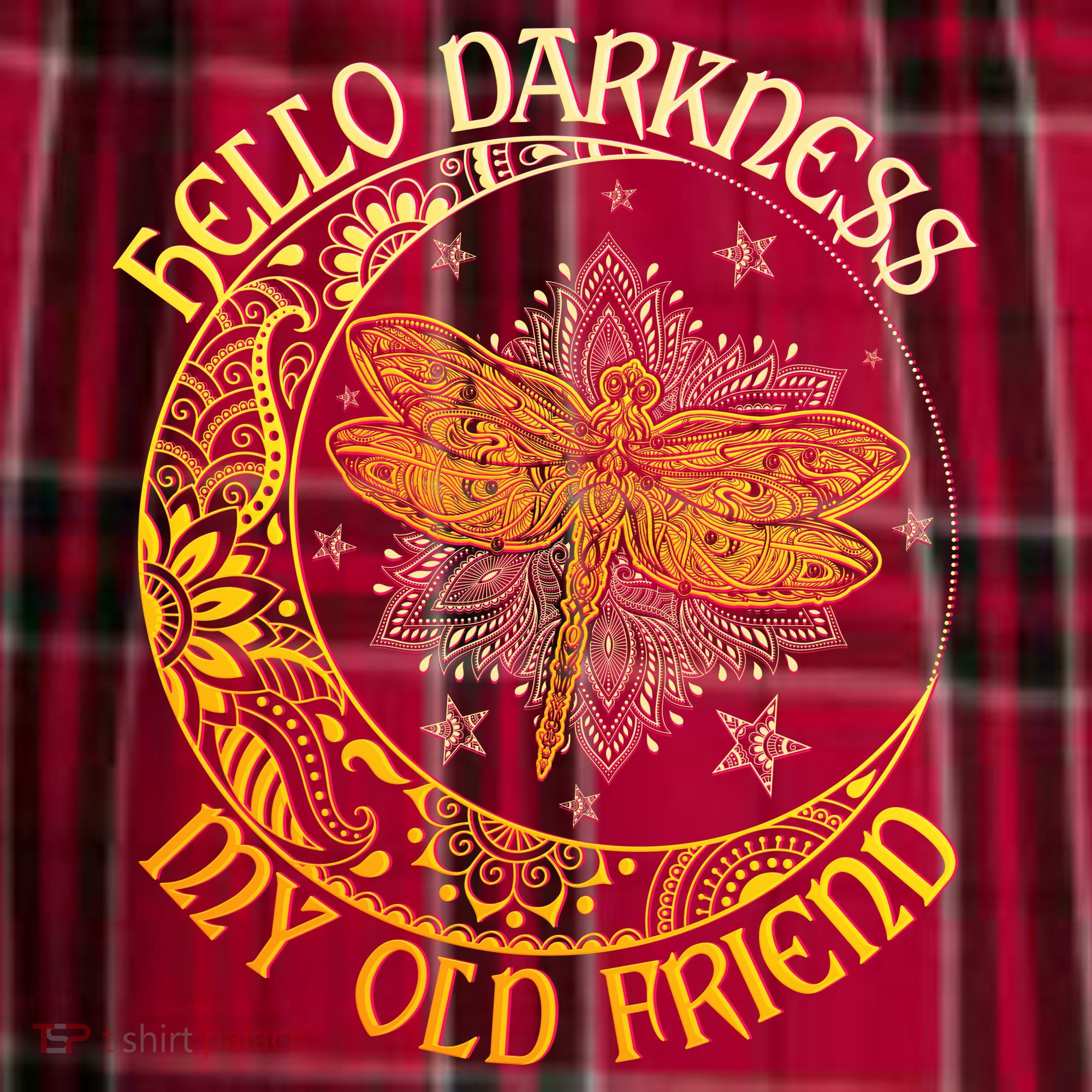 Hello Darkness My Old Friend Dragonfly Moon Men's Flannel Plaid Pajama Pants