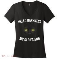 Hello Darkness My Old Friend Scary Cat Women's V-Neck T-Shirt thumb 0