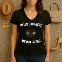 Hello Darkness My Old Friend Scary Cat Women's V-Neck T-Shirt thumb 3