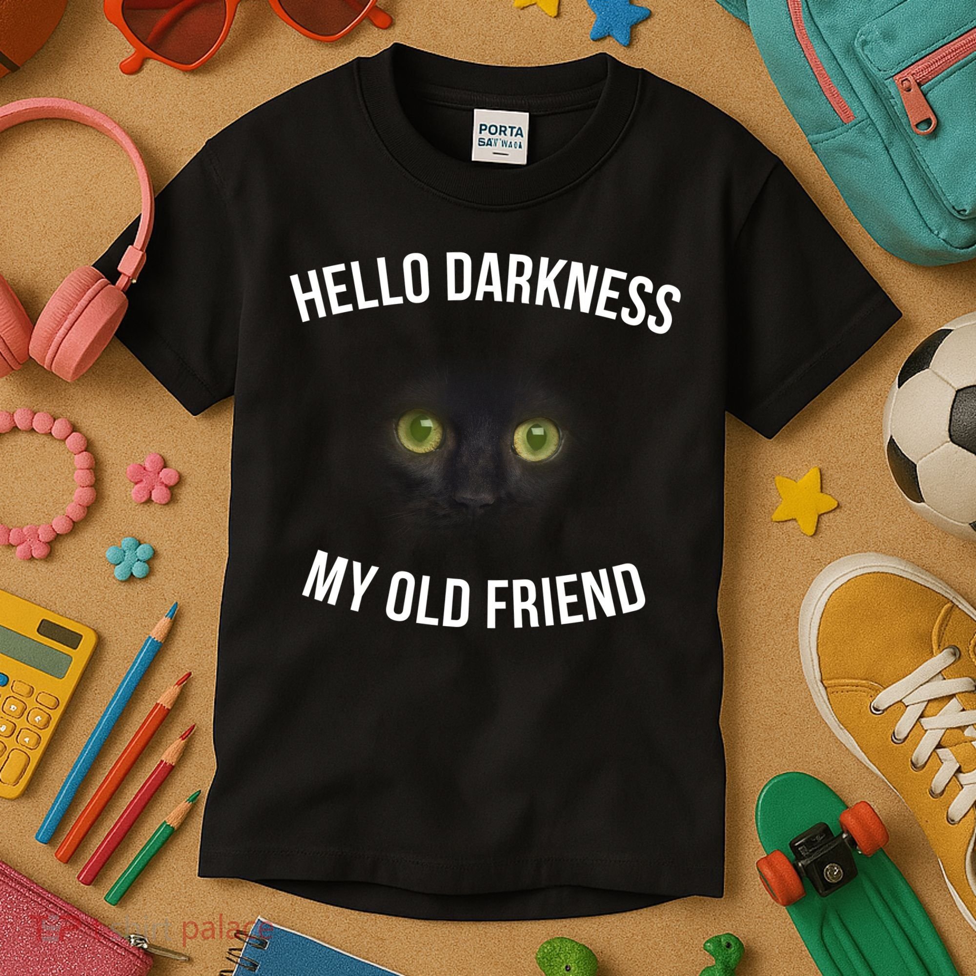 Hello Darkness My Old Friend Scary Cat Kids T-Shirt