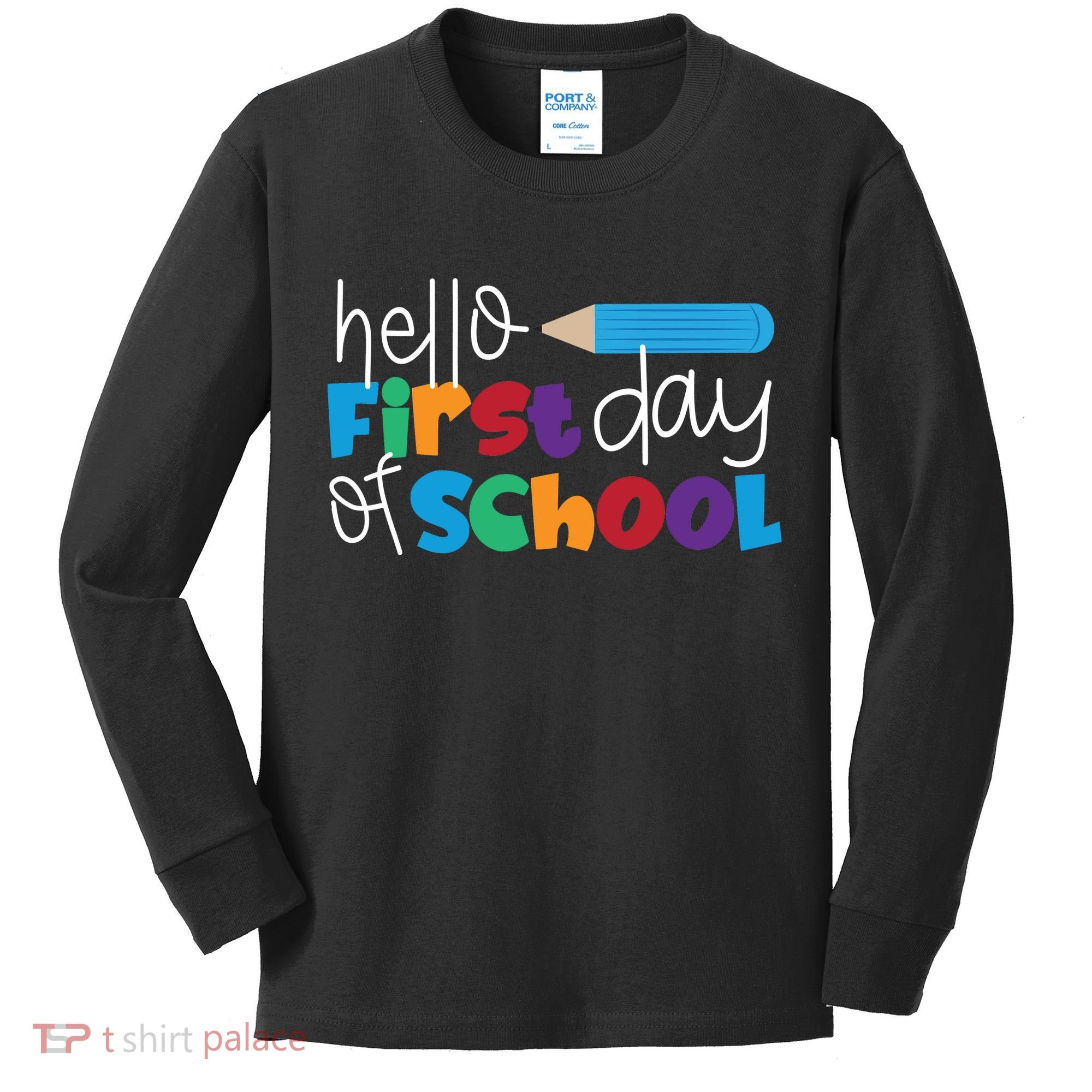 Hello First Day of School Cute Pencil Kids Long Sleeve Shirt