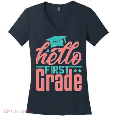 Hello First Grade Women's V-Neck T-Shirt