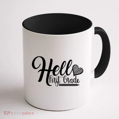 Hello First Grade Pencil Heart Coffee Mug back