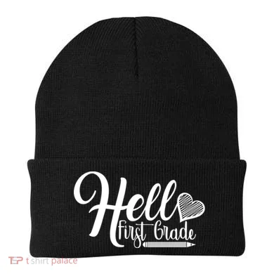 Hello First Grade Pencil Heart Beanie