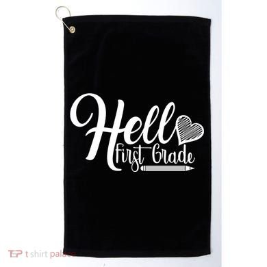 Hello First Grade Pencil Heart Golf Towel