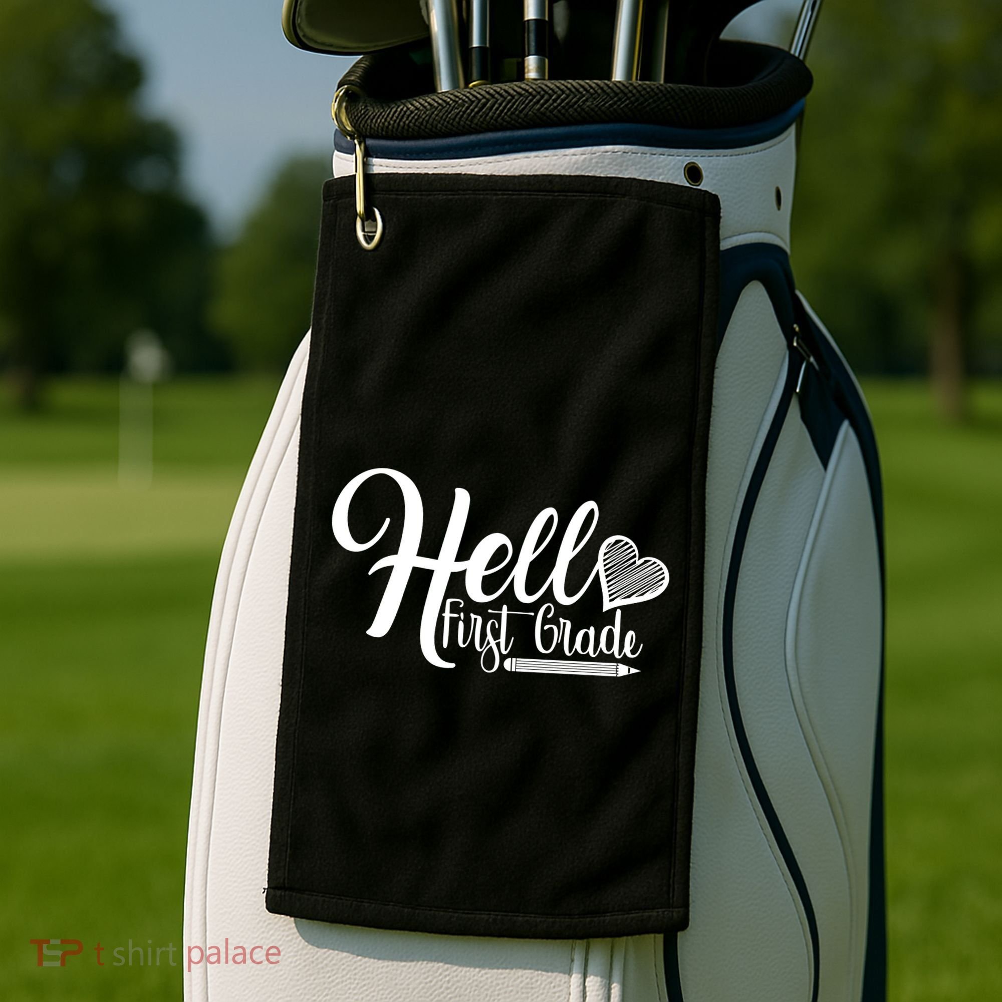 Hello First Grade Pencil Heart Golf Towel