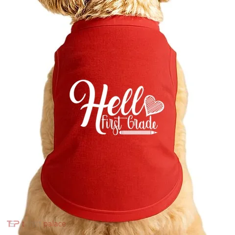 Hello First Grade Pencil Heart Doggie Tank in the selected color