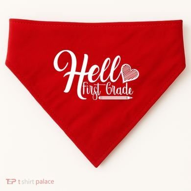 Hello First Grade Pencil Heart USA-Made Doggie Bandana