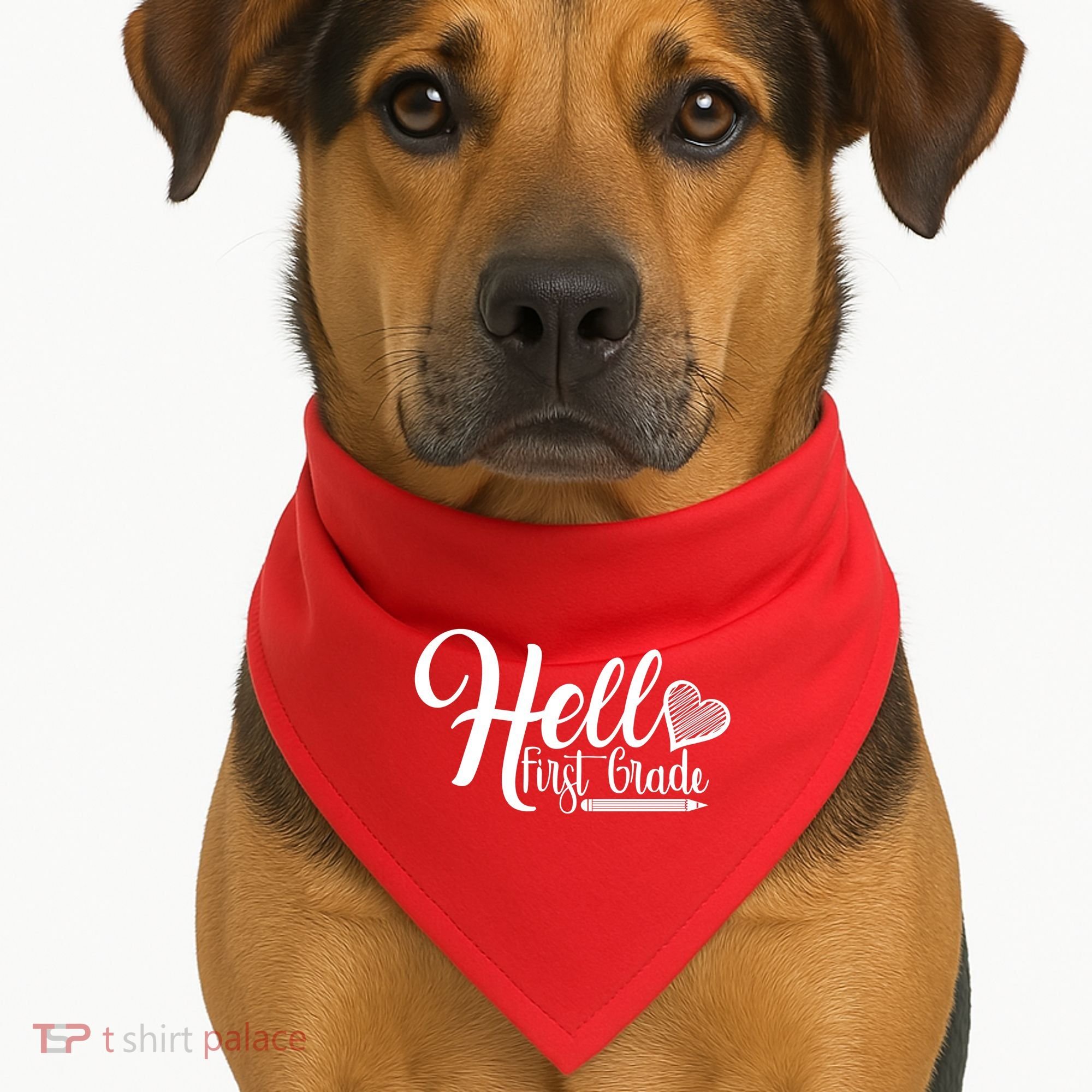 Hello First Grade Pencil Heart USA-Made Doggie Bandana
