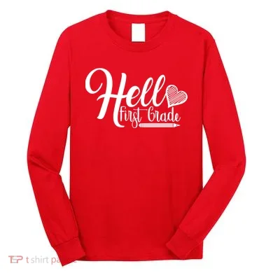 Hello First Grade Pencil Heart Long Sleeve Shirt