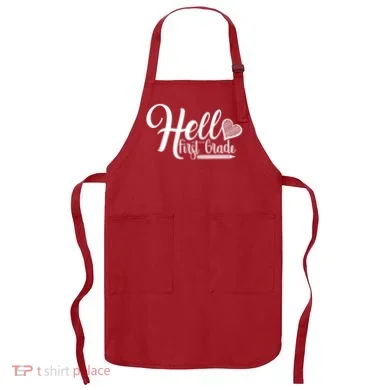 Hello First Grade Pencil Heart Apron