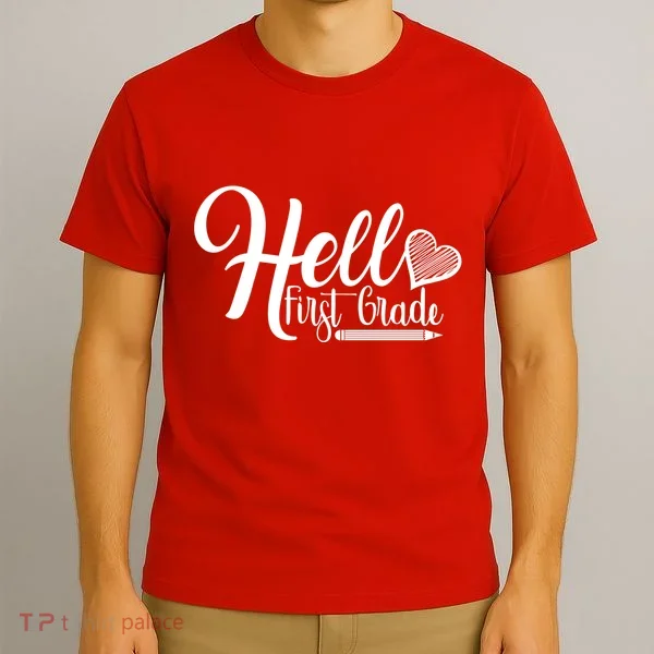 Hello First Grade Pencil Heart T-Shirt