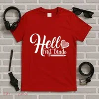 Hello First Grade Pencil Heart T-Shirt thumb 5