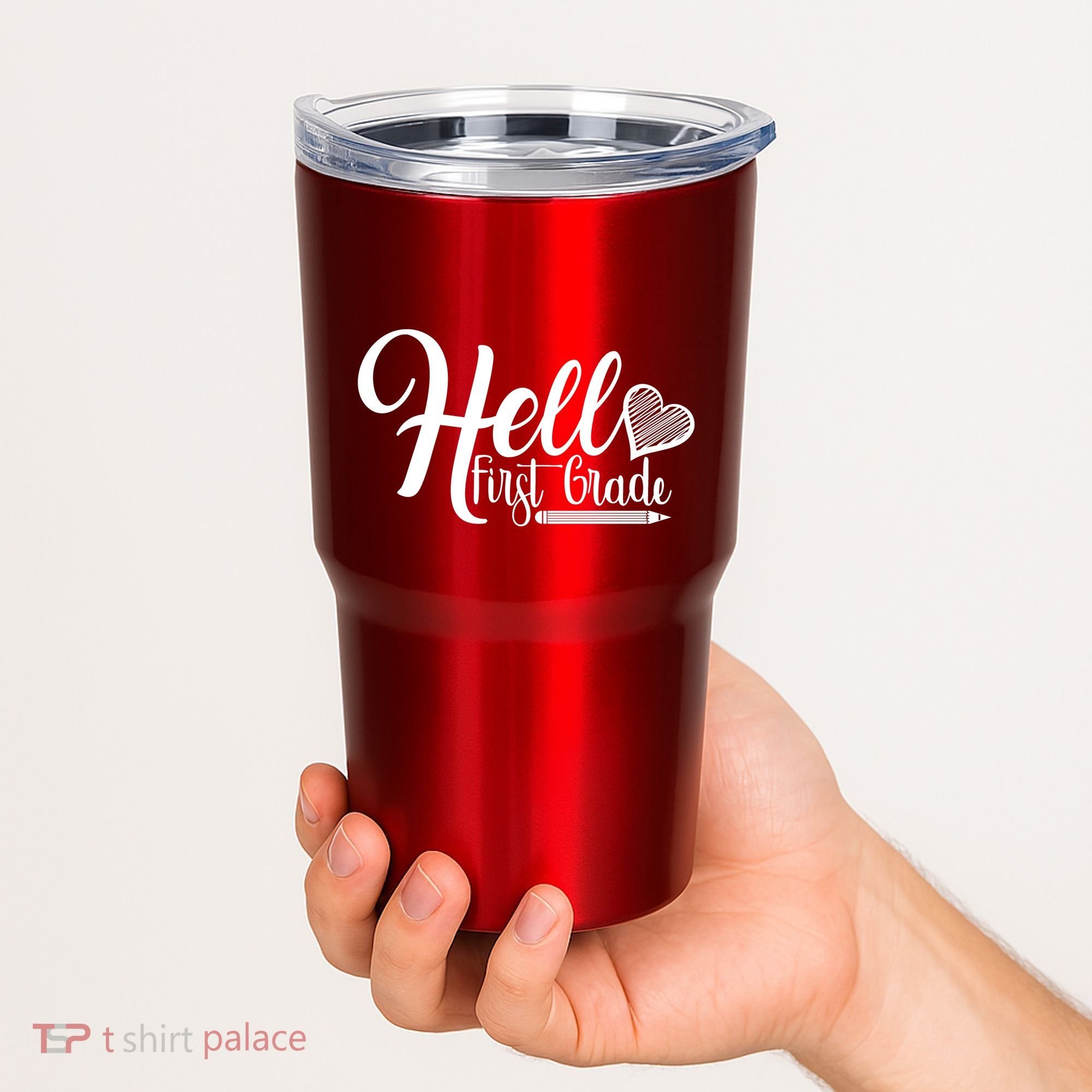 Hello First Grade Pencil Heart Tumbler