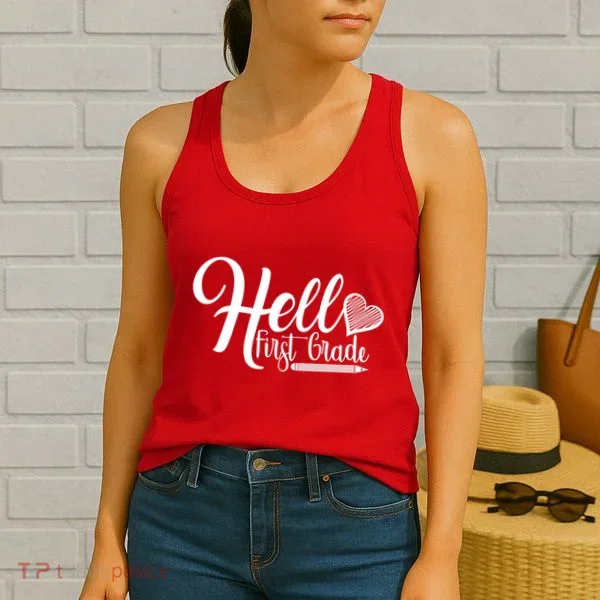 Hello First Grade Pencil Heart Women's Tank Top