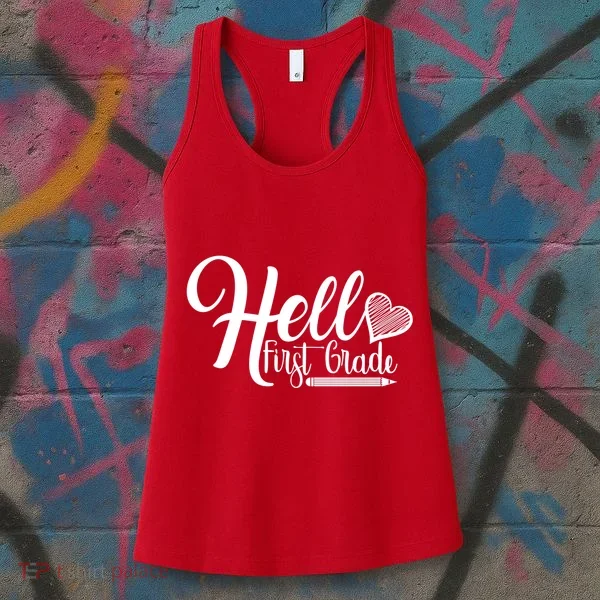 Hello First Grade Pencil Heart Women's Tank Top