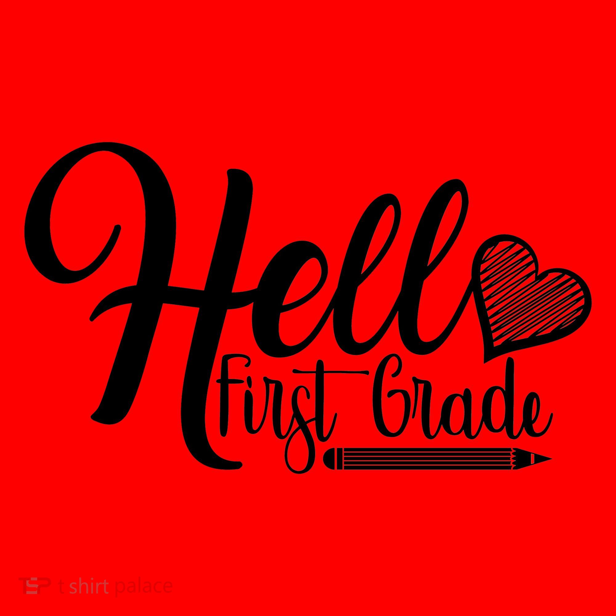 Hello First Grade Pencil Heart Santa Hat