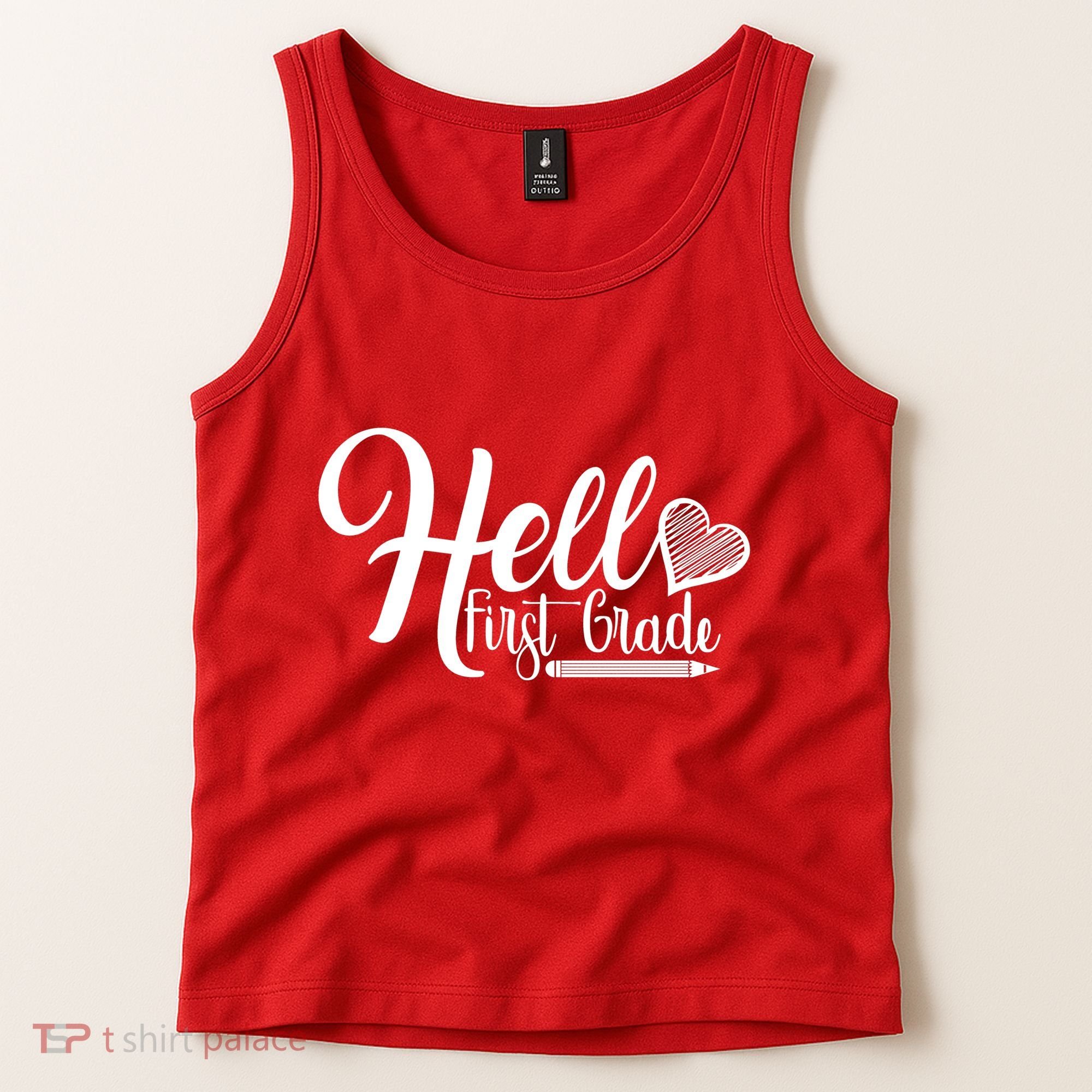 Hello First Grade Pencil Heart Tank Top