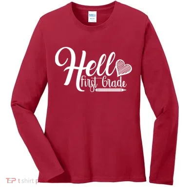 Hello First Grade Pencil Heart Women's Long Sleeve Shirt