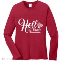 Hello First Grade Pencil Heart Women's Long Sleeve Shirt thumb 0
