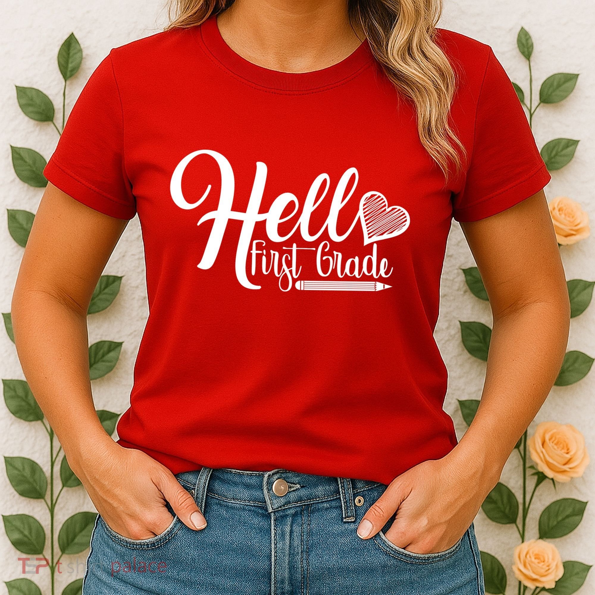 Hello First Grade Pencil Heart Women's T-Shirt