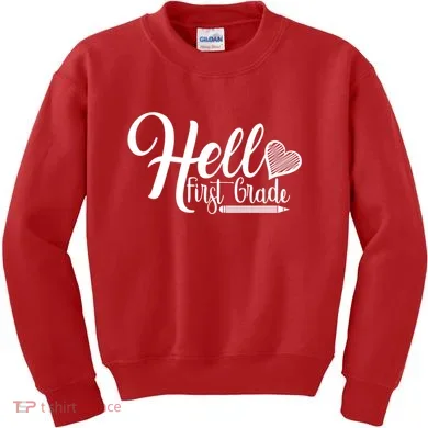 Hello First Grade Pencil Heart Kids Sweatshirt